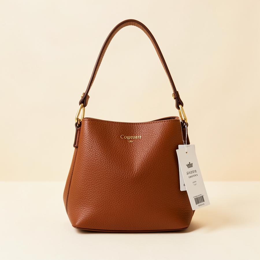 Cognac leather shoulder handbag
