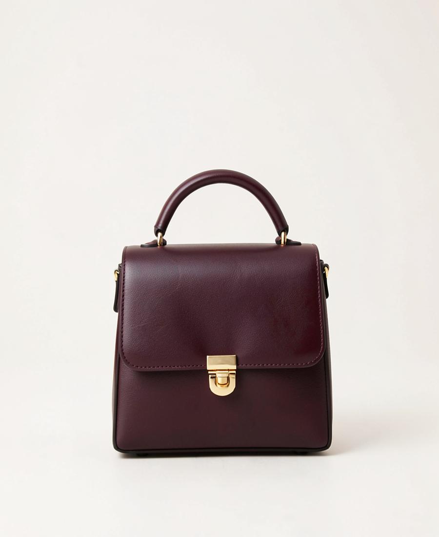 Burgundy leather mini satchel with gold clasp